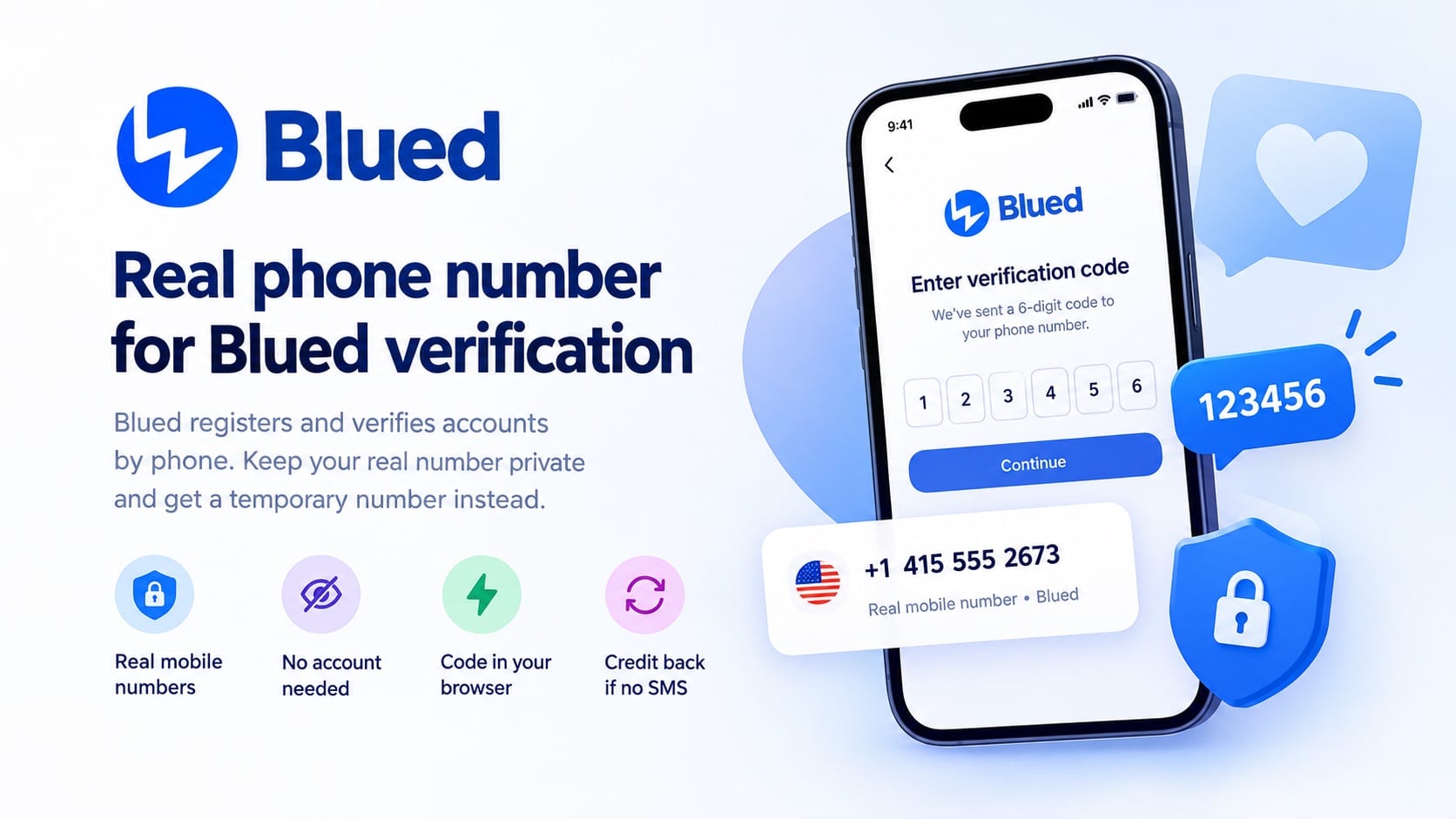 Экран верификации Blued с номером Numbers for Dating