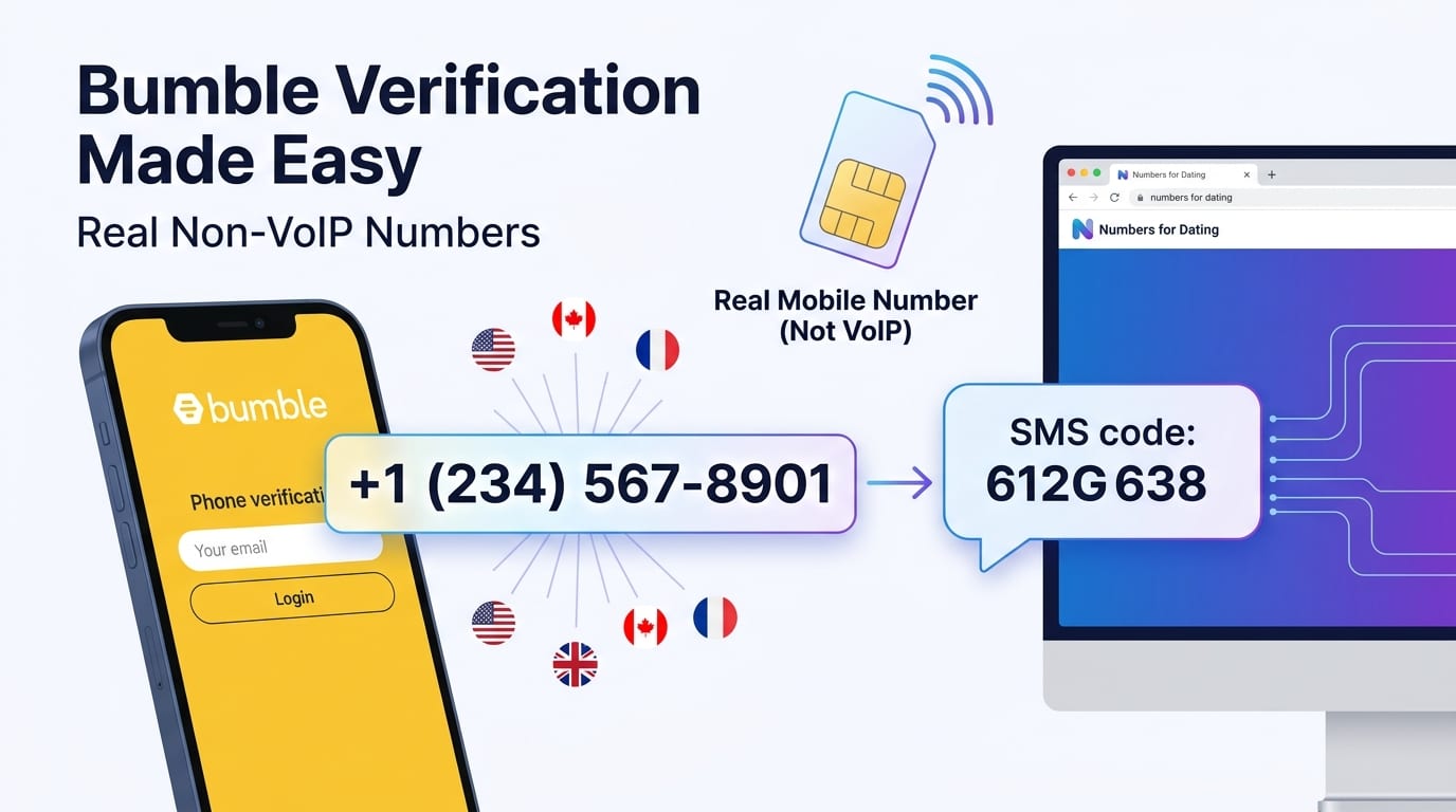 使用 Numbers for Dating 号码的 Bumble 验证界面