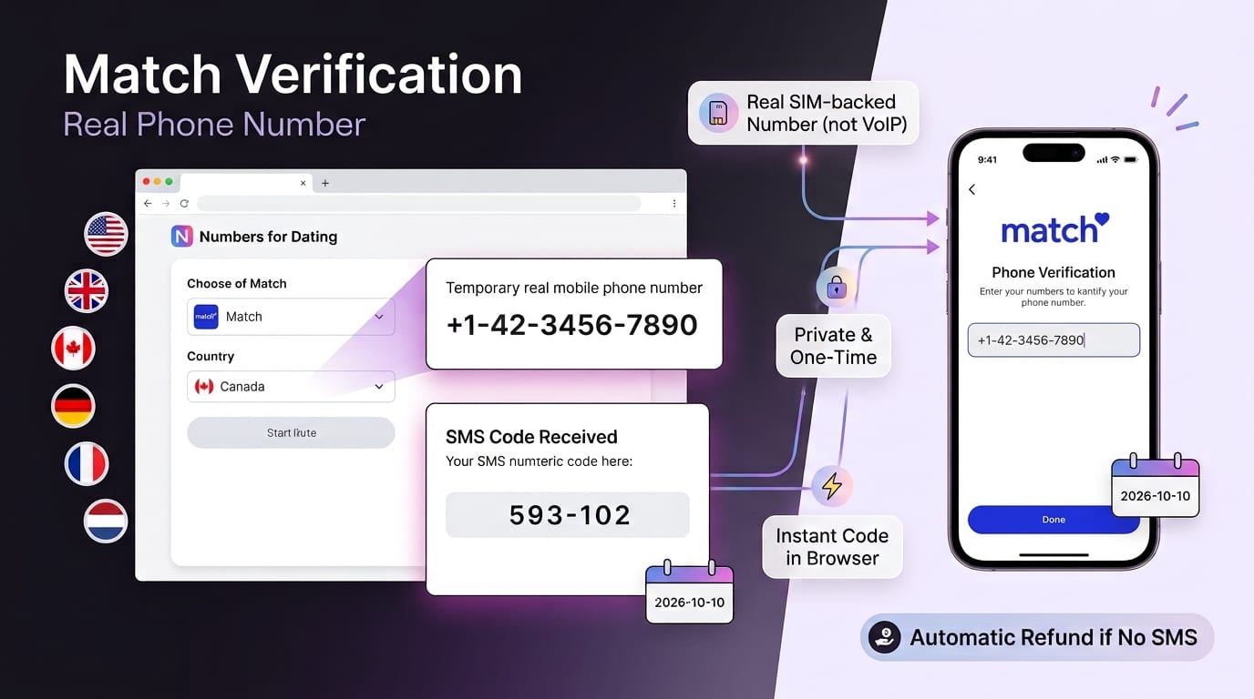 Pantalla de verificación de Match con un número de Numbers for Dating