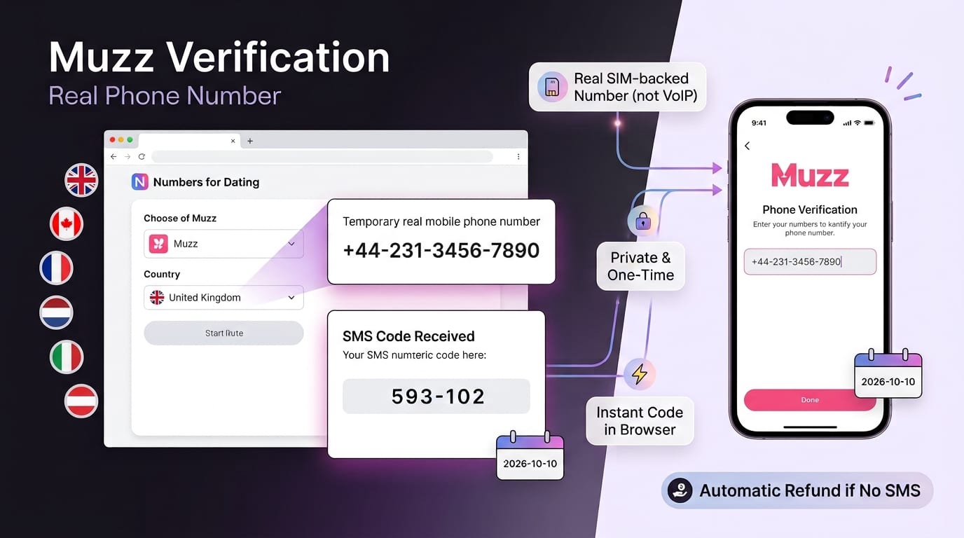 Muzz-Verifizierungsbildschirm mit einer Numbers for Dating-Nummer