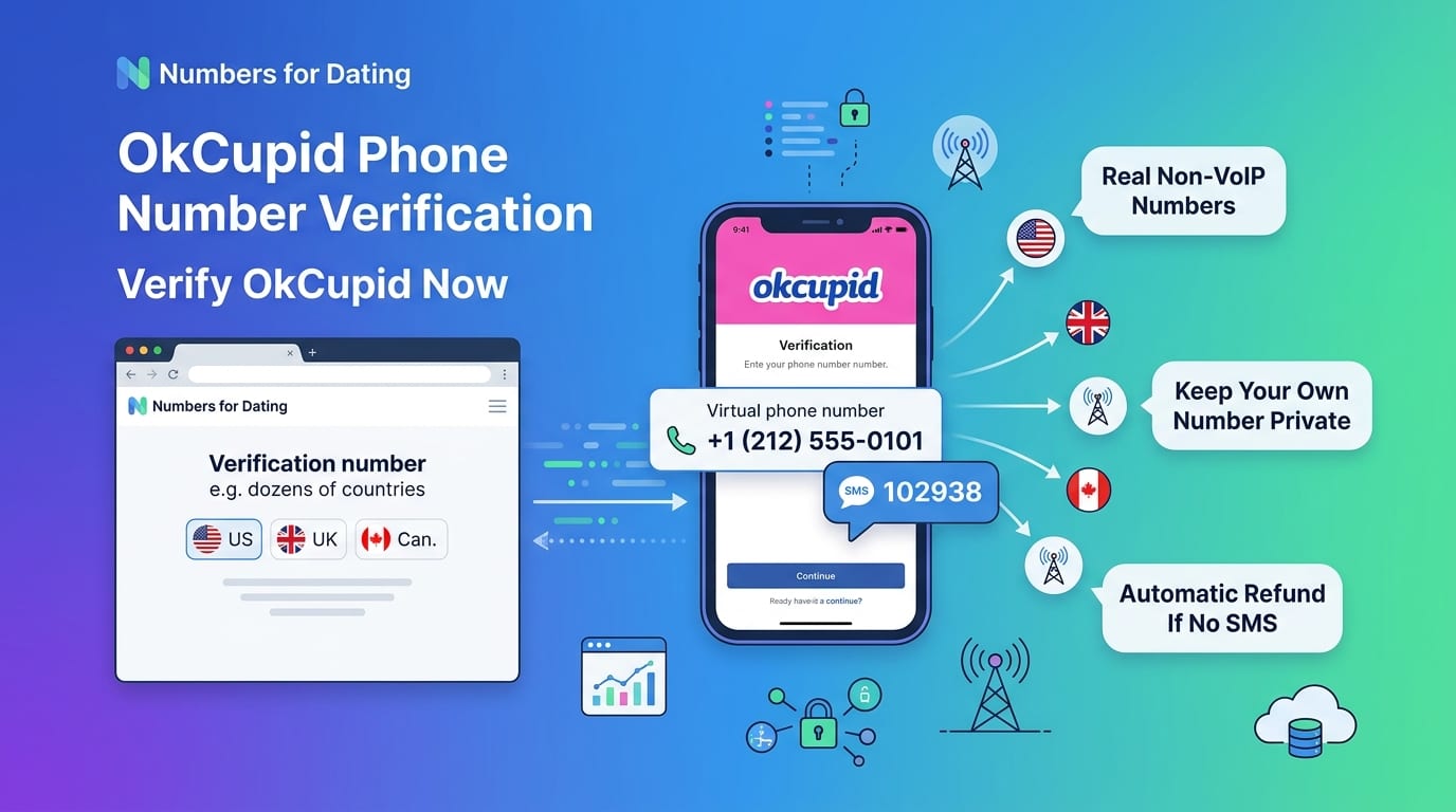 使用 Numbers for Dating 号码的 OkCupid 验证界面