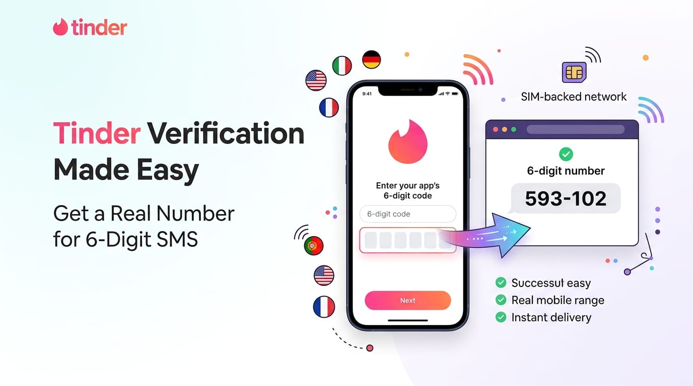 Tinder-Verifizierungsbildschirm mit einer Numbers for Dating-Nummer