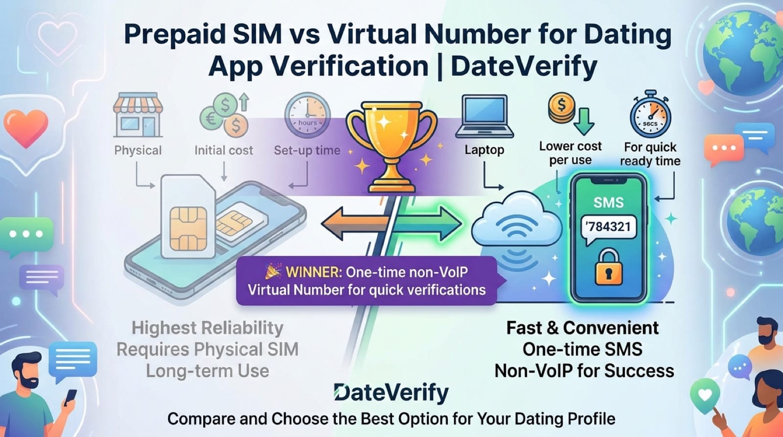 Infographic comparing a prepaid SIM with a one-time non-VoIP virtual number